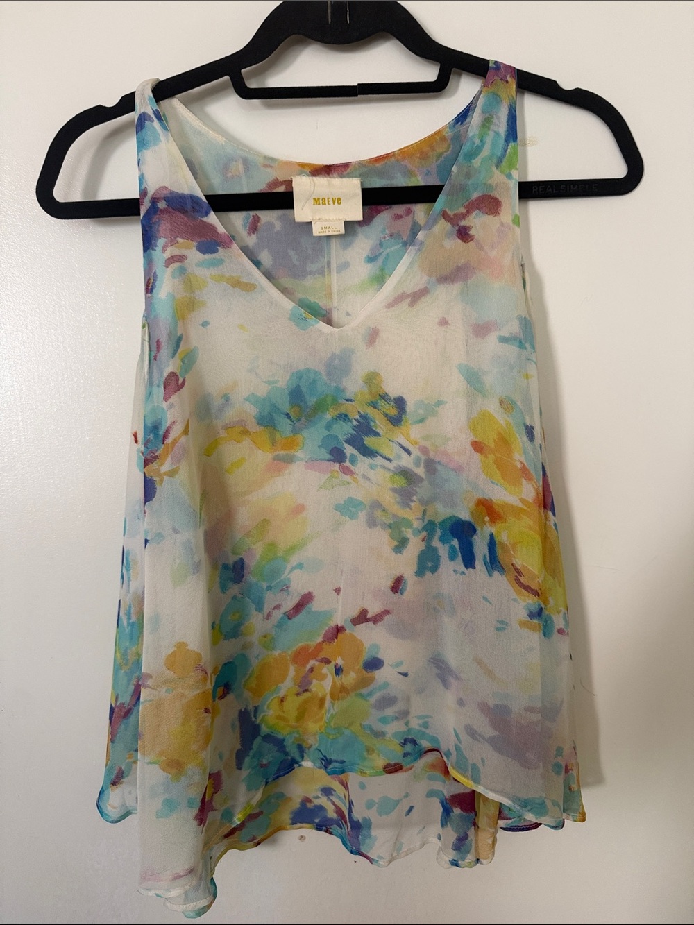Anthropologie Maeve Abstract Floral Sleeveless V-Neck Chiffon Tank
